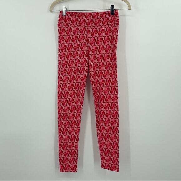 Lularoe Leggings Geometric Heart Honeycomb Red Pink One Size - Picture 3 of 9